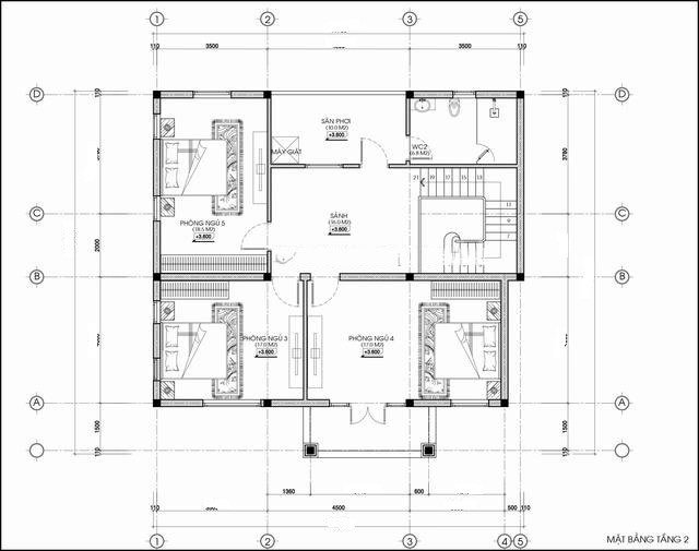 Mặt bằng tầng 2 biệt thự phong cách Châu Âu