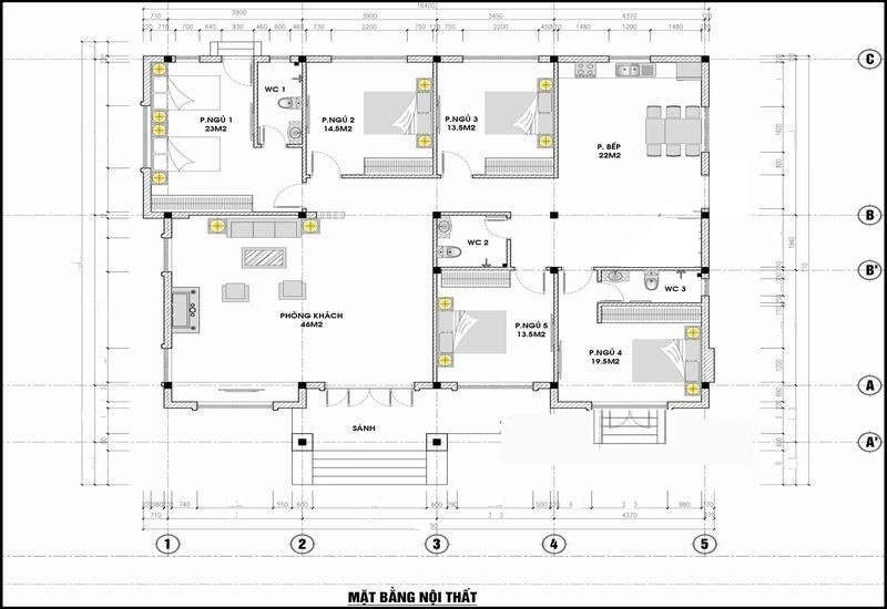 Bản vẽ mặt bằng biệt thự 1 tầng