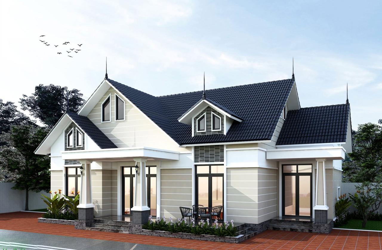 Mẫu nhà vườn 130m2 cấp 4 mái thái