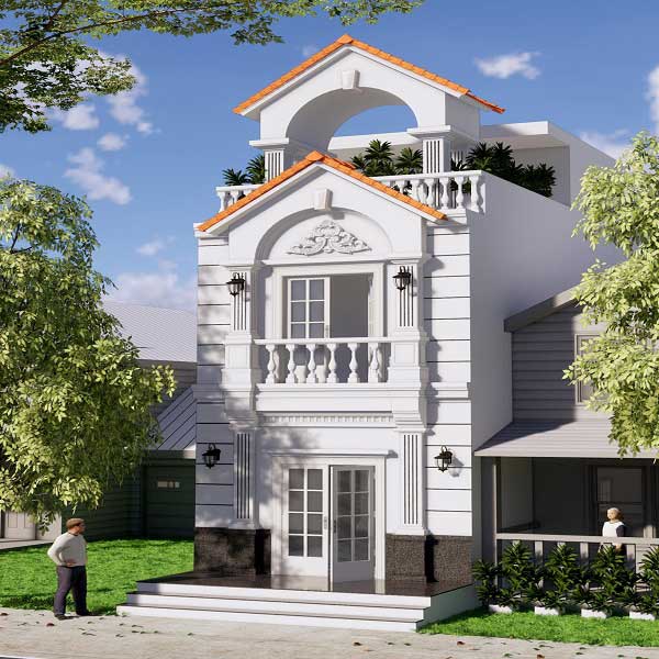 nhà 1 trệt 1 lầu 1 sân thượng.