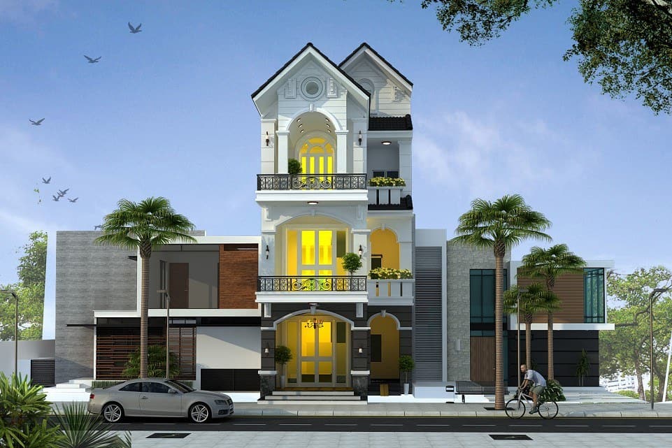 Thiết kế kiến ​​trúc nhà chữ L 80m2