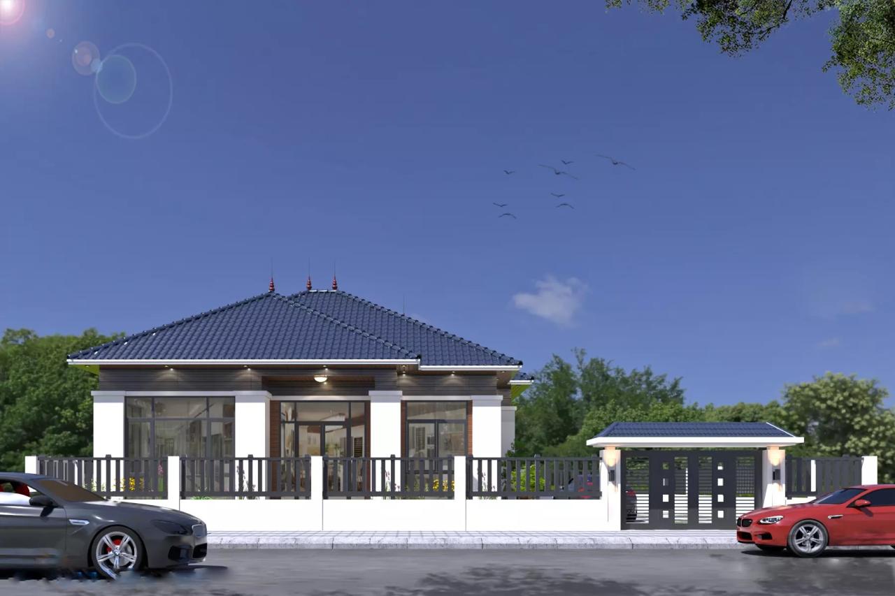 Mẫu nhà vườn 1 tầng mái thái hiện đại kiểu Nhật ấn tượng