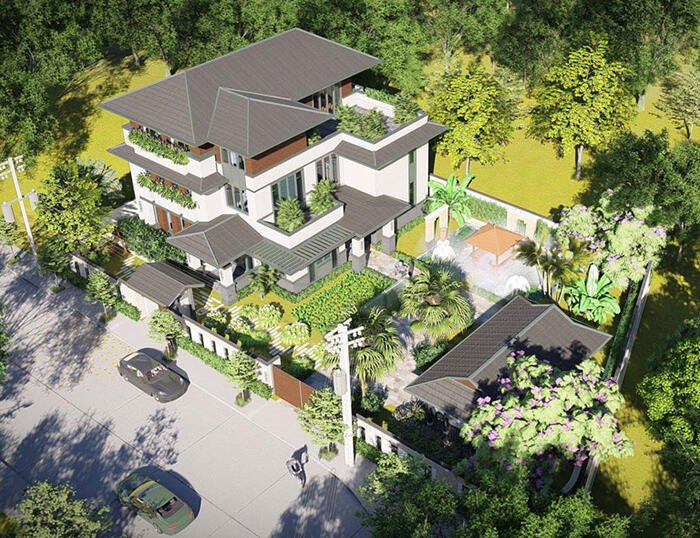 Mẫu thiết kế biệt thự vườn 3 tầng đẹp hài hòa với thiên nhiên