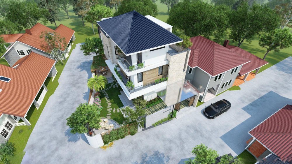 Mẫu thiết kế nhà vườn đẹp 3 tầng 2 mặt tiền