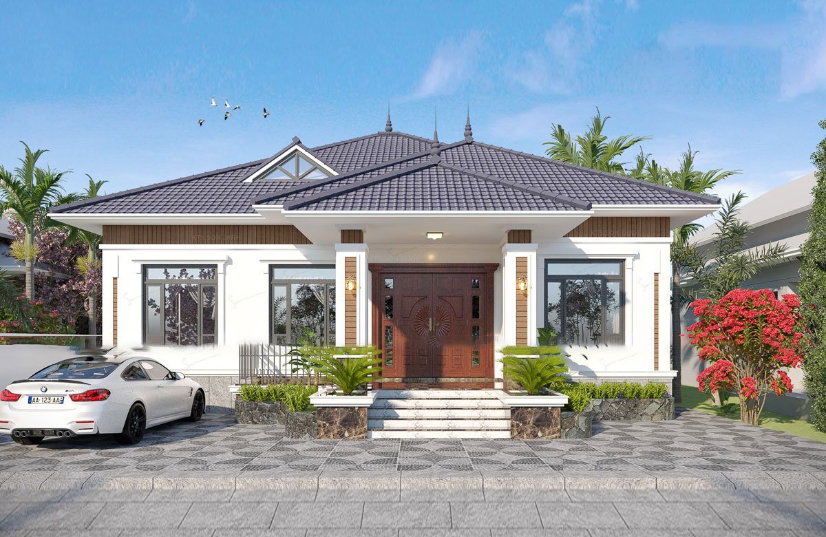 mẫu nhà 1 tầng 4 phòng ngủ 150m2